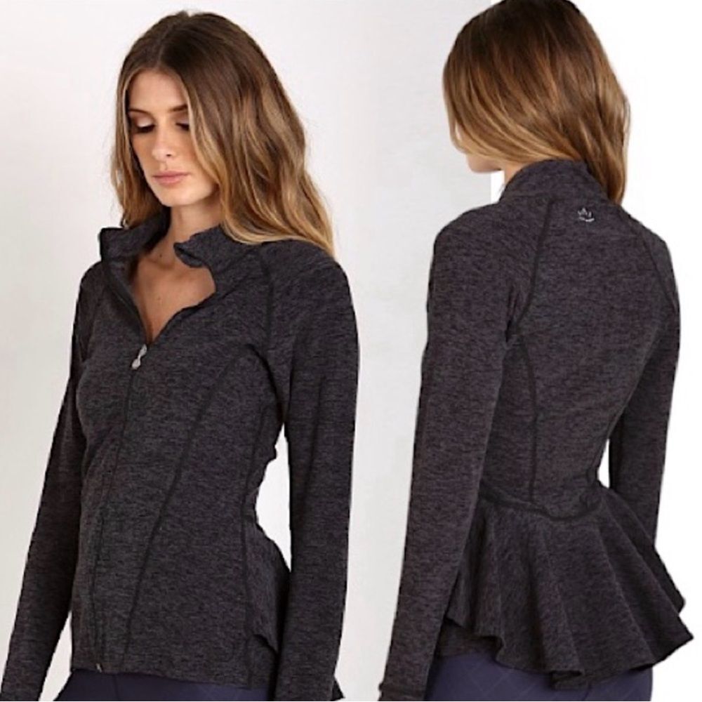 Beyond Yoga Peplum Back Jacket Black/Steel Space Dye Zip Up Sweatshirt Small